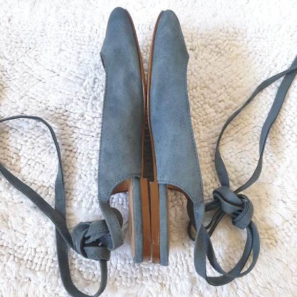 Madewell blue ballet lace-up straps flat suede US 6 Preowned excellent - Picture 2 of 7